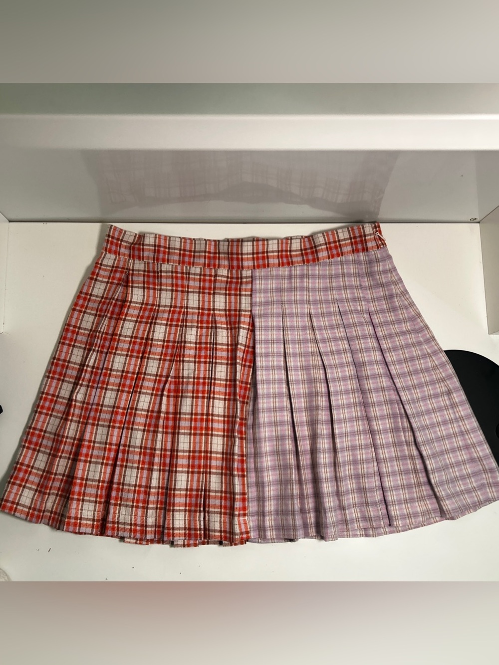 The Ragged Priest Seeker Pleated Plaid Mini Skirt - Purple + Orange (size Large)